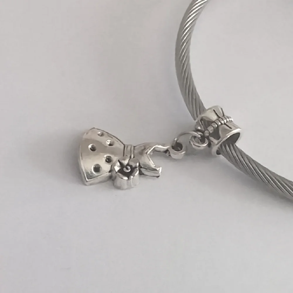 Elegant Silver Polka Dot Flower Dress‎ Dangle Charm for Pandora Style Bracelet